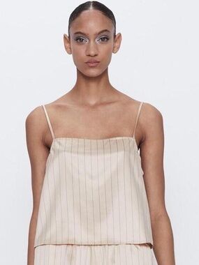 Zara Cream Pinstripe Spaghetti-Strap set: S (bottom) M (top)